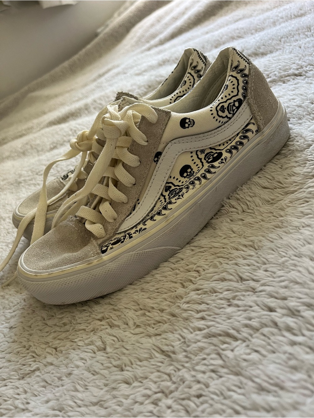 Vans Cream Suede & White Bandana-Print Low Top Sneakers